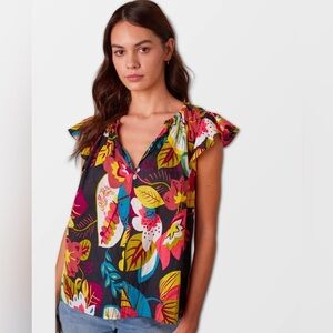 Velvet by Graham & Spencer Candace Ruffle Sleeve Multicolor Floral Top